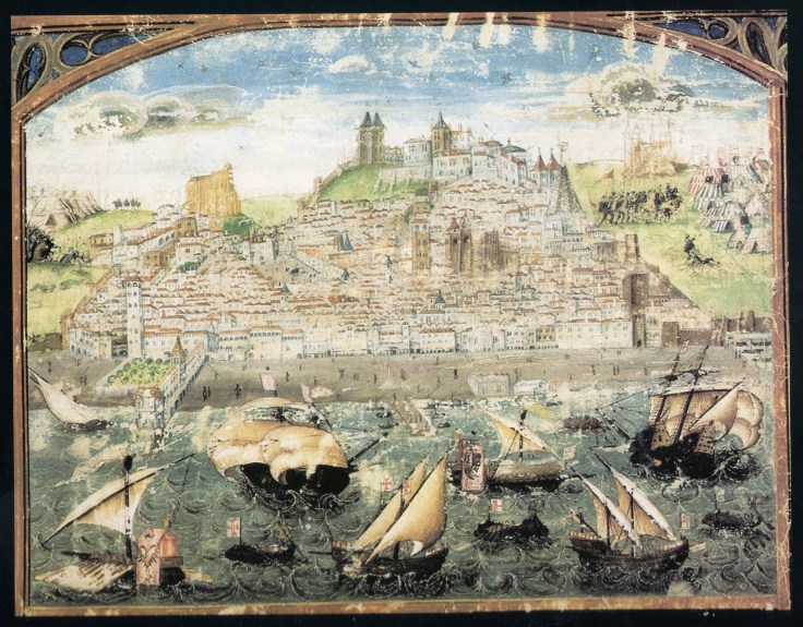 La representación más antigua de Lisboa (1500–1510), de la Crónica de Dom Afonso Henriques, por Duarte Galvão.